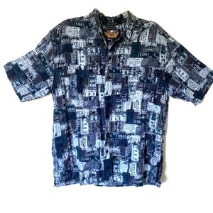 Harley-Davidson License Plate Print Silk Button up Medium
